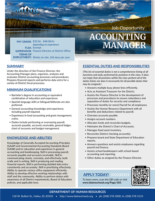 BCSD Accounting Manager Job Opportunity: Apply Today!